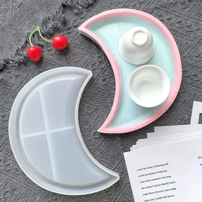 2026-1PC Moon Shape Silicone Mold for DIY Storage Candle Holder Jewelry Organizer Flexible Easy-to-Use Multifunctional