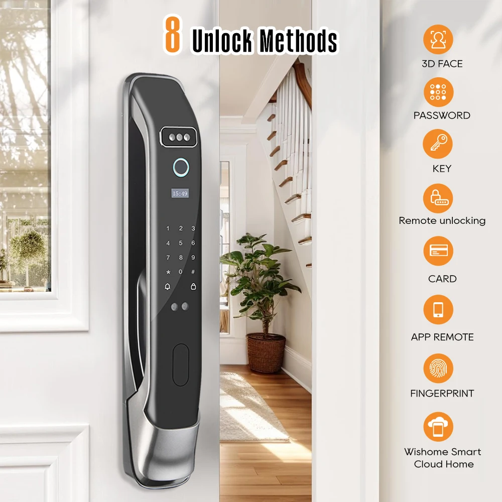 

3D Face Recognition Smart Door Lock, Keyless Biometric Fingerprint, Face, Passcode, Mortise Lock Body, Auto Lock, Wishome App