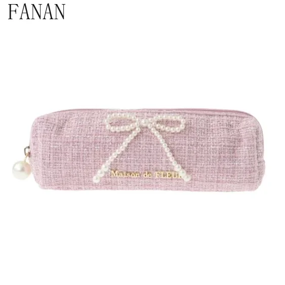 

Sweet Makeup Pouch Fashion Japanese Style Lady Make Up Bag Women's Cosmetic Bags Cute Pearl Bow Storage Pencil Case