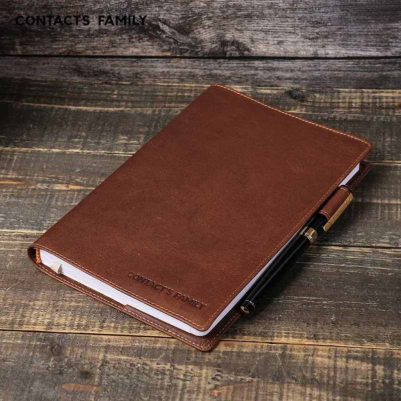 Leather Handmade A5/B5 Laptop Notebook Cover Genuine with Pen Slot Convenient for Business School Office Supplies Stationery