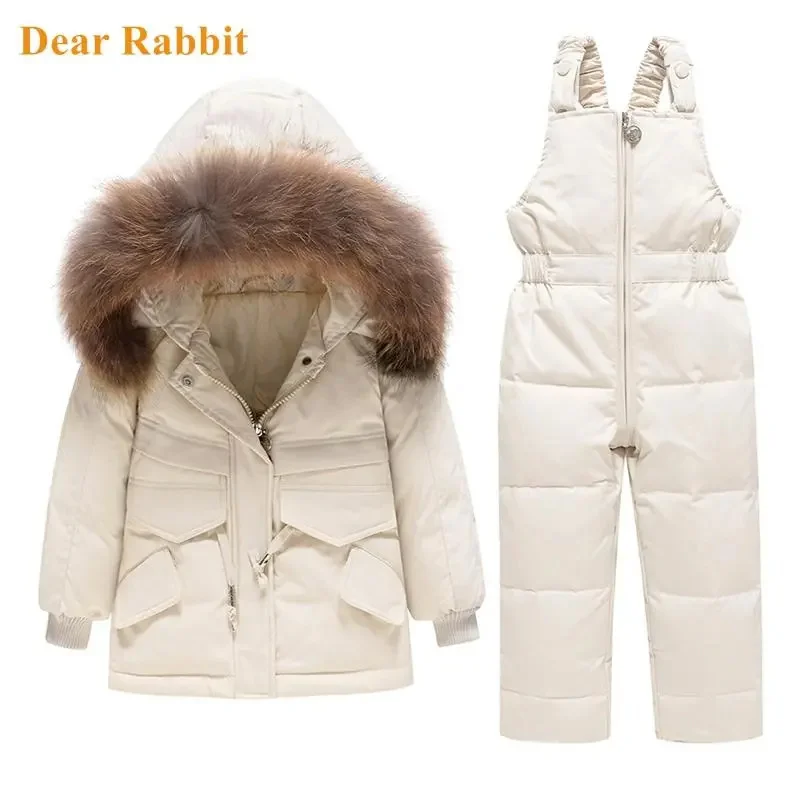 Winter Children Clothing Set Baby Boy Girl Clothes Warm Down Jacket Coat Jumpsuit Snowsuit Kids Parka Real Fur Overalls Overcoat