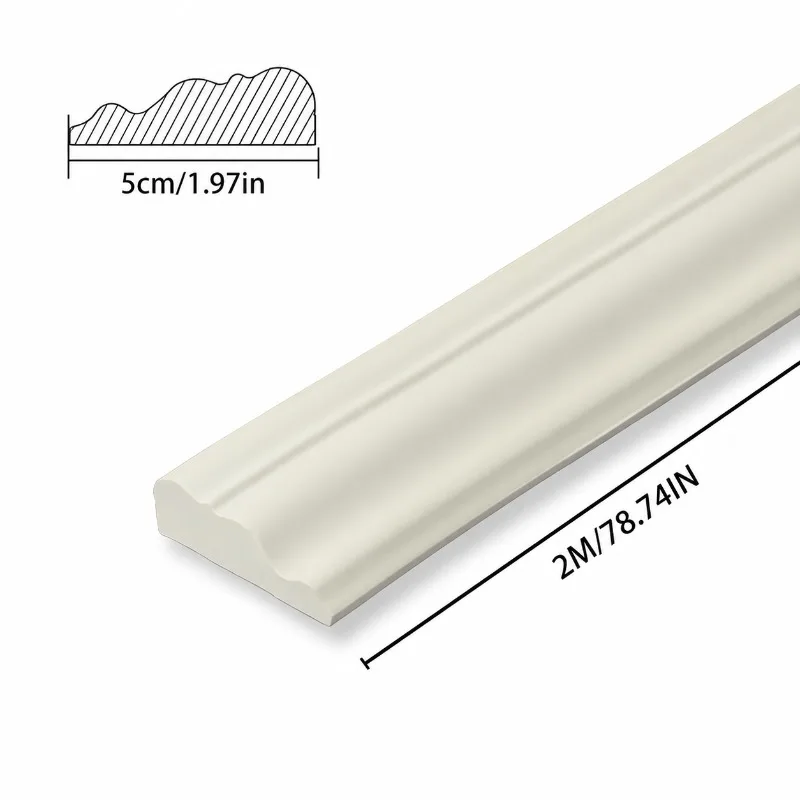 1PC 2M/78.74IN PVC Decorative Wall Skirting Molding Strip 5CM Wide Self Adhesive Trim for Furniture Door Frames Interior Decor