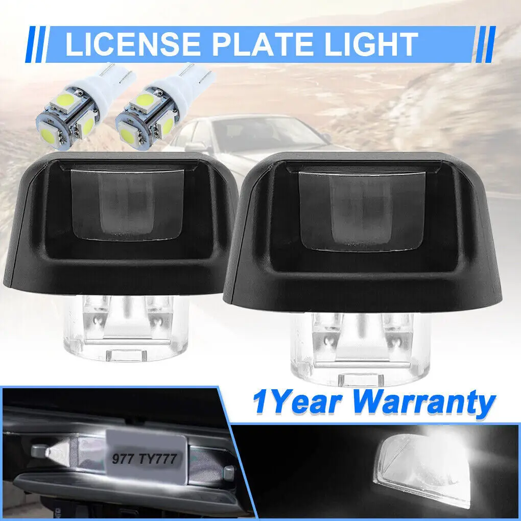 Winetis 2Pcs 6000K White LED License Plate Lights Number Tag Lamps Rear Bumper Lamp Housing Smoked Cover For Nissan Frontier