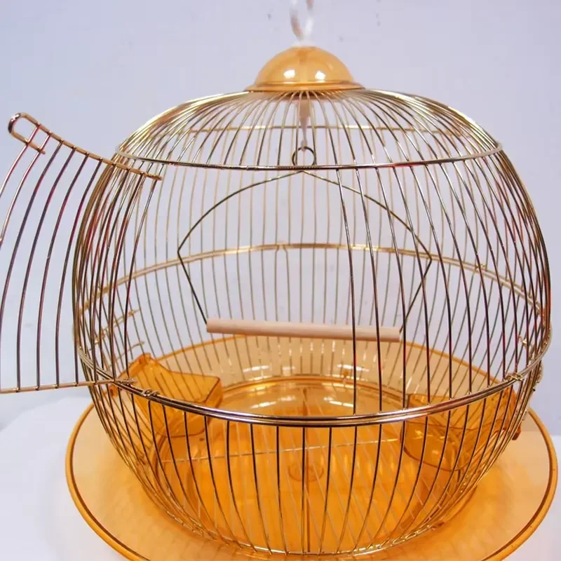 fancy-metal-bird-cage-for-parrot-canary-and-other-small-birds-round-assembly-golden-lightweight-bird-house-small-size-carrier