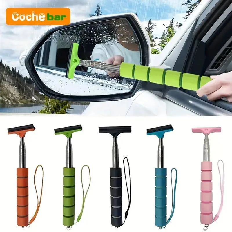 Telescopic Handle Car Rearview Mirror Wiper, Durable Stainless Steel Auto Glass Cleaning Brush Car Mirror Washing Cleaning Tool
