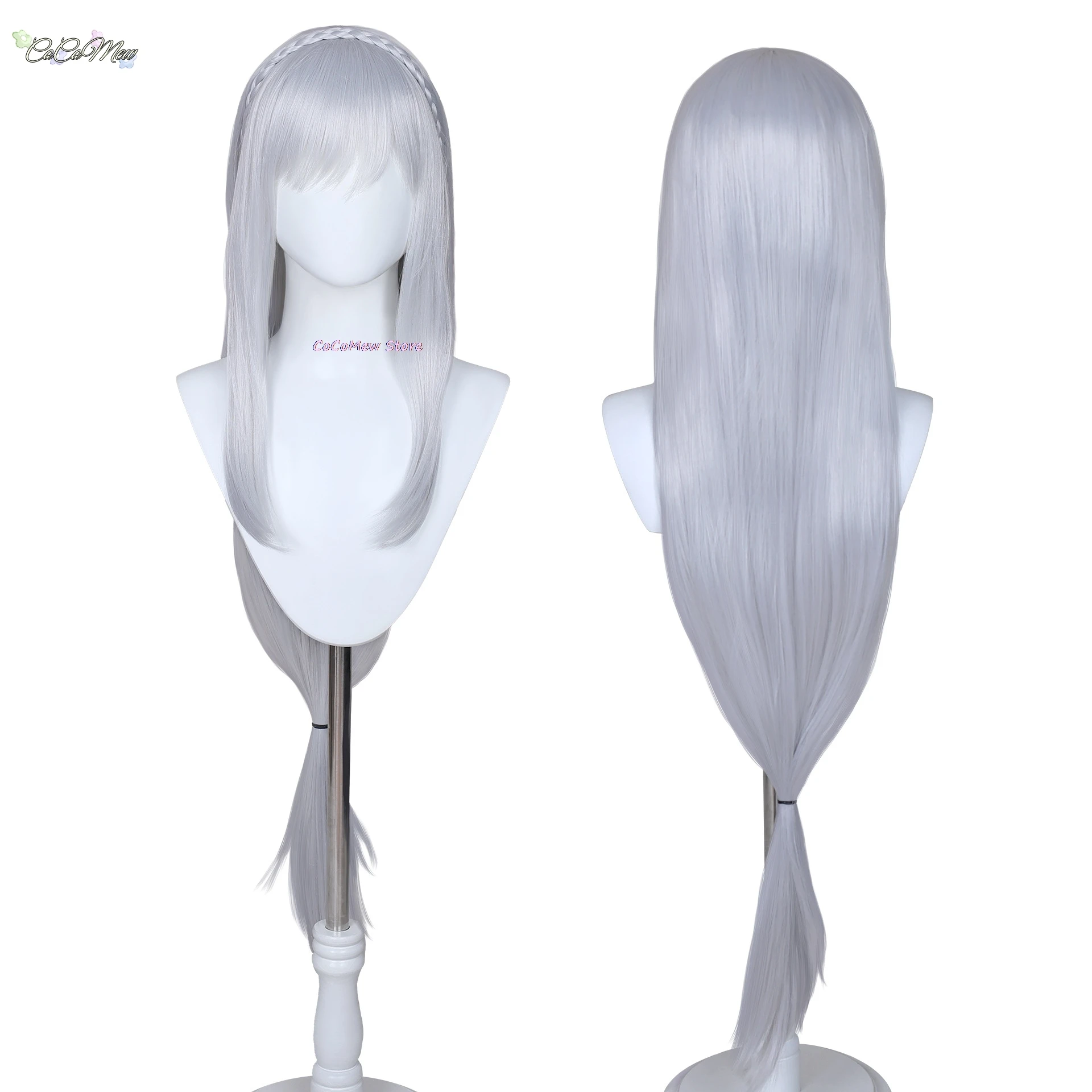 Re Zero Kara Hajimeru Isekai Seikatsu Emilia disfraces de Cosplay, peluca, oreja de elfo, vestido de mujer con tocado para fiesta de Halloween