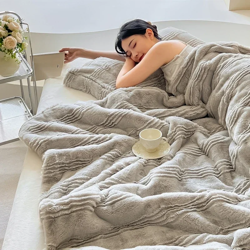 Multifunctionele Nepbont Winterdeken Met Rits Dikker Beddengoed Pluizig Dekbed Dekbedovertrek Geruite Sofa Dekens