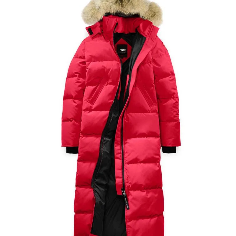 Chaqueta de plumón canadiense de invierno para mujer abrigo largo Parka Expedition chaqueta impermeable de plumas de ganso blanco auténtica piel de