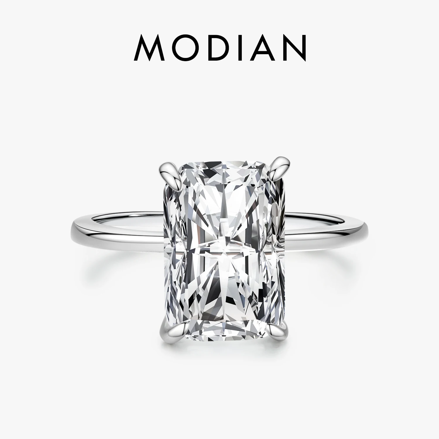 MODIAN 925 Sterling Silver Exquisite Sparkling Rectangle Clear CZ Finger Ring For Women Wedding Engagement Statement Jewelry