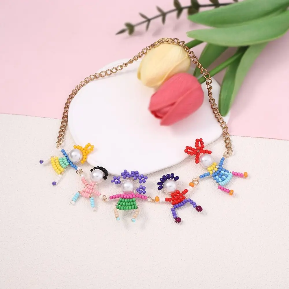 Fashion Pearl Childishness Jewelry Set Beads Exquisite Character Bracelet Trendy Collar Bone Chain Cute Cartoon Necklace Girls