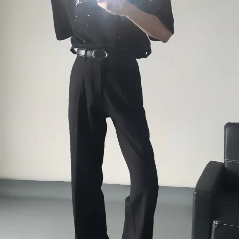 Men's Wide Leg Flare Dress Pants Loose Fit Draped Casual Trousers Vintage Vibe Style Elegant Versatile Long Pants