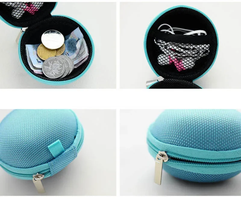 Colorful Portable Round Zipper Earphone Storage Bag Earbuds Hard Box Case for IPhone Cable SD TF Memory Card U Disk Data Cable