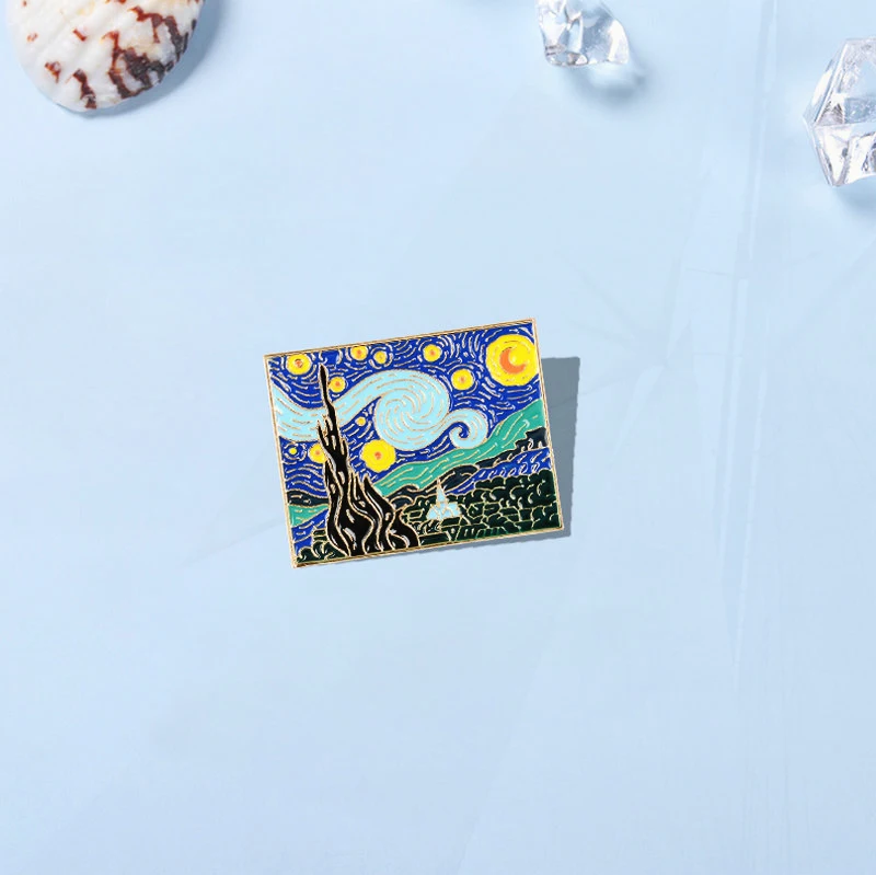 Painting Pin for Shirt Lapel Bag Art Badge Artist Jewelry Gift for Friends The Starry Night Enamel Pins Custom Van Gogh Oil