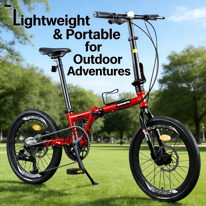 

20Inch Red Nine-Speed Rixi Folding Bike for Adults Ultra-Light Portable Design Men's And Women's Dual Suspension System