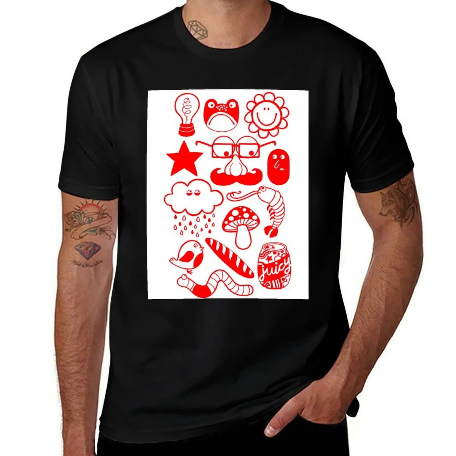 

Red doodles T-Shirt vintage graphic tee fashion shirts croswit shirt man man clothes sweat shirts, men