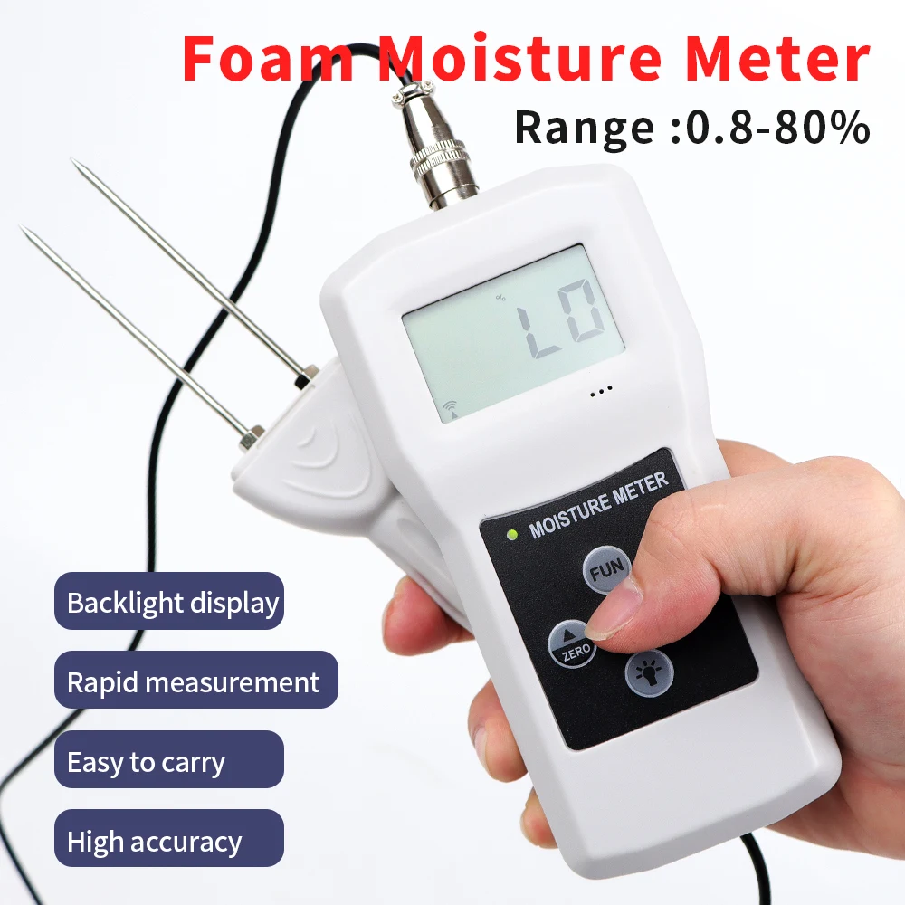 Digital Foam/Tobacco/Sheet-fed Moisture Meter Temperature Humidity Moisture Content Testing Machine With Backlight Display