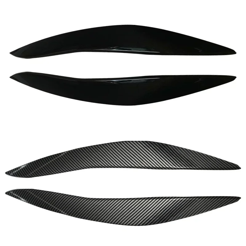 2Pcs Car Front Headlight Eyelids Eyebrow Cover Trim For BMW 5 Series F10 F11 2011 2012 2013 2014 Glossy Black/Carbon Fiber