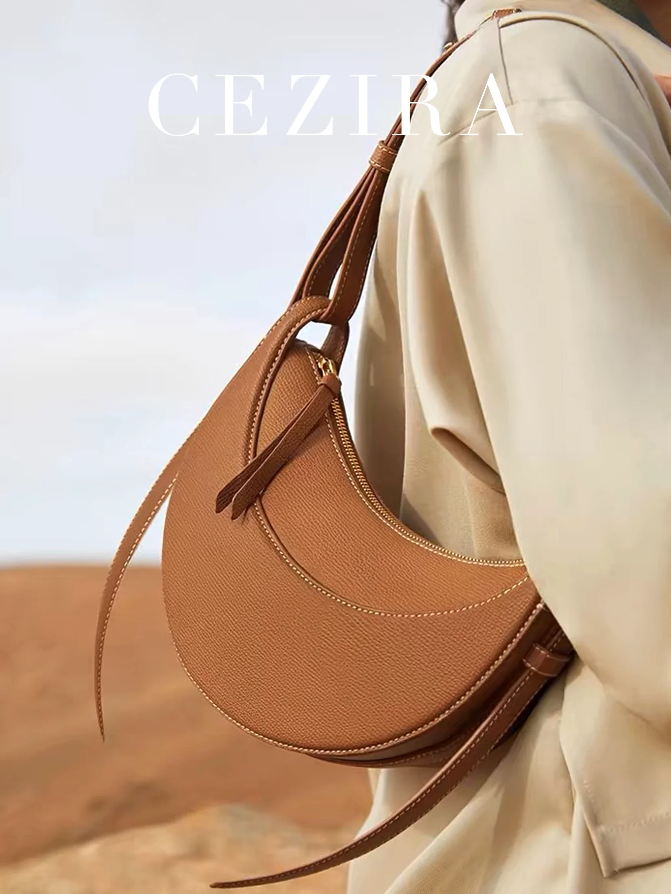 

CEZIRA Fashionable Women's Shoulder Bag Solid Color PU Vegan Leather Long Strap Cross body Handbag Hobo Daily Elegant Commuting