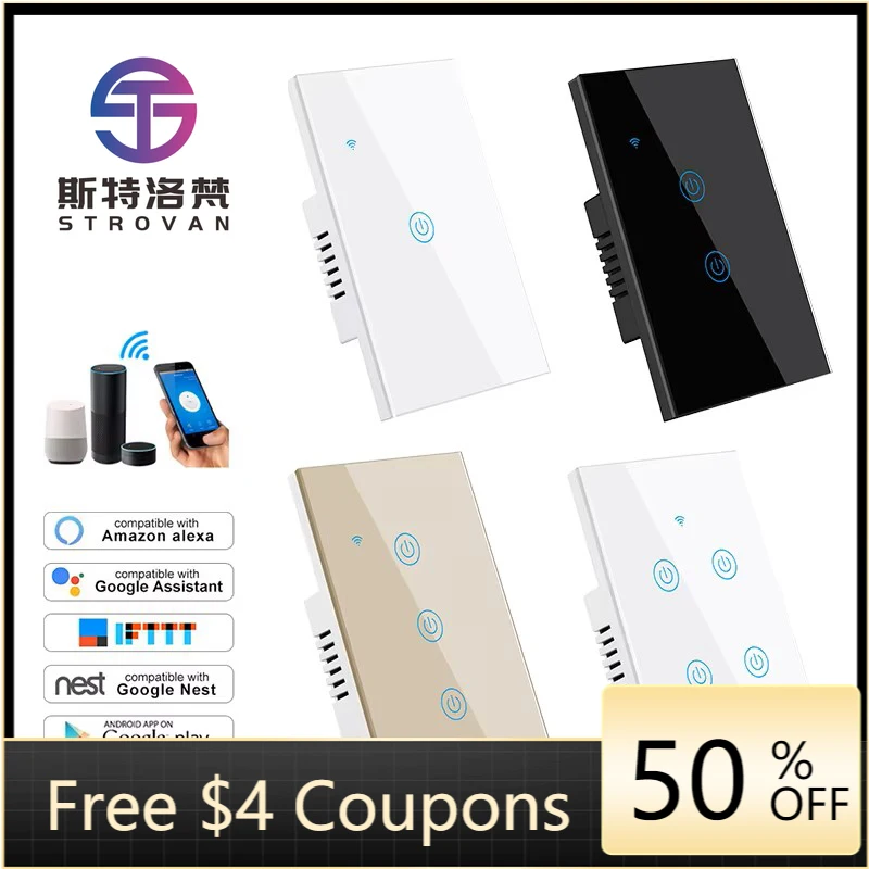 

STLF Tuya Smart Home Product US 1 2 3 4 Gang Remote Control Voice Control Wifi Timer Smart Wall Switch