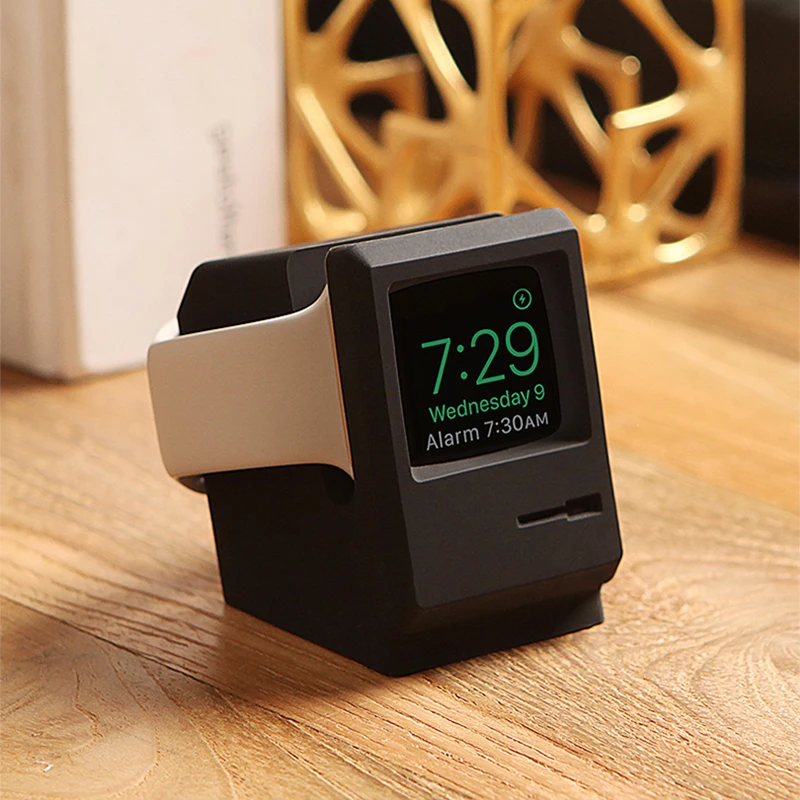 For Apple Watch 8 7 6 5 4 iwatch 3 2 1 Silicone Stand Charging Dock Holder Retro Computer Patterm Nightstand Keeper Bracket Base