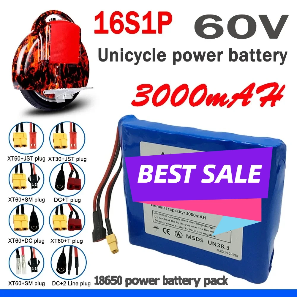 

16S1P 60V 3000mAH battery Unicycle accessories electric bicycle lithium battery cell power battery pack