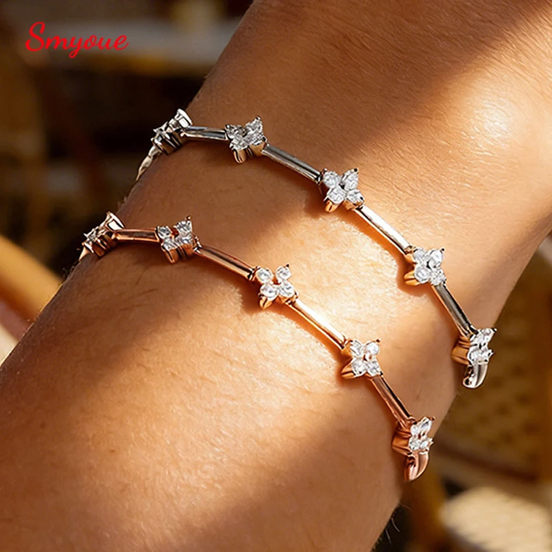 

Сертифицированный Smyoue 2,5 мм круглый цветок муассанит браслет для женщин оригинальный браслет из чистого серебра 925 пробы роскошные женские украшения