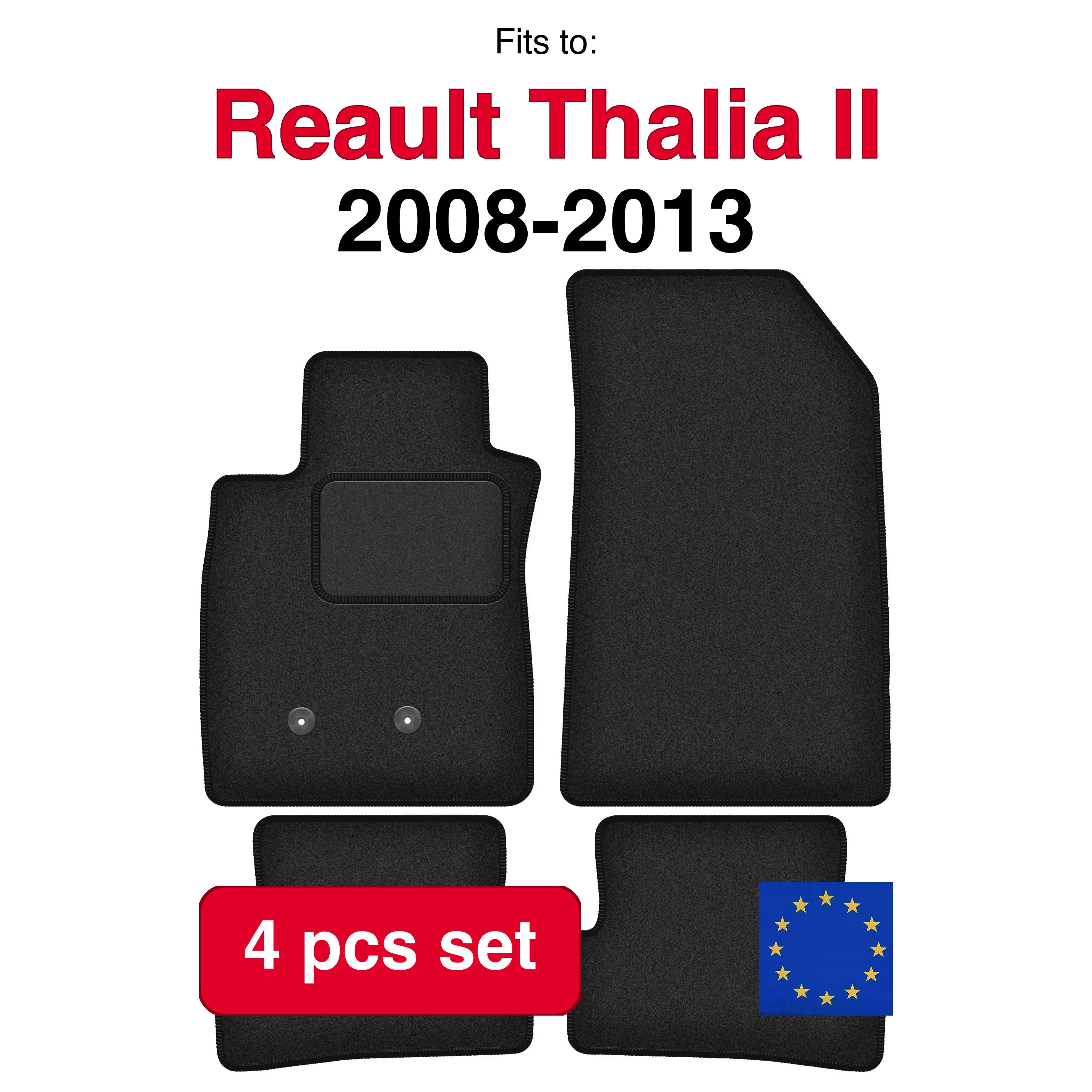 Image of Auto-Velourmatten für Renault Clio III Grandtour Kombi (2005-2012) - Schwarz (4 Stück) passgenaues Auto-Fußmattenset