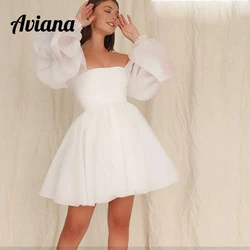 Customized Aviana Organza Cute Mini Wedding Dress Off The Shoulder Long Sleeves Bodycon Top Bridal Gown A-Line Boho Style 2024