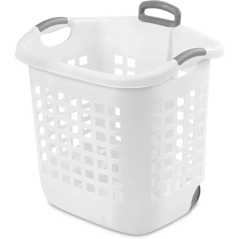 

Wheeled Laundry Basket, Handle and Wheels for Easy Rolling of Clothes to and from the Laundry Room, Plastic