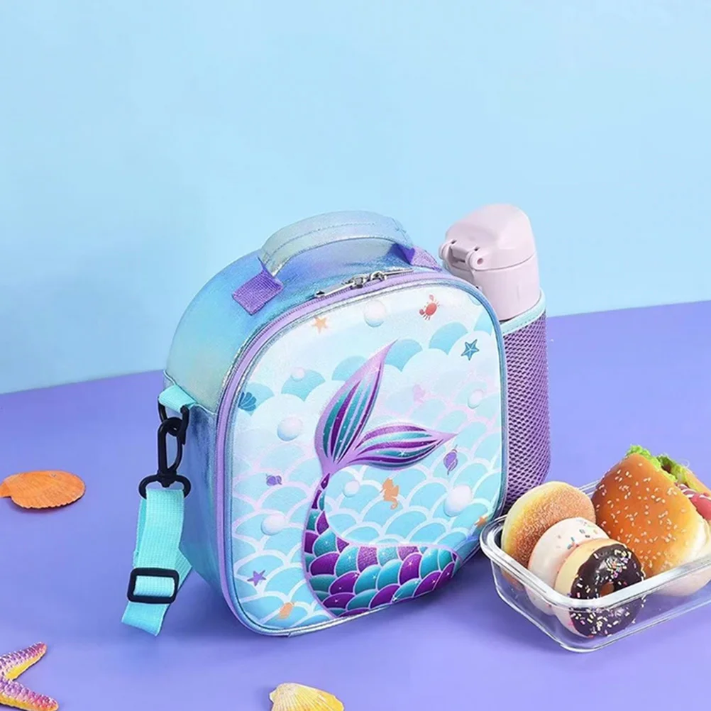 Mermaid Bento Bag Kids Lunch Bags Light Blue Tote Box Students Child Portable Thermal Reusable Portable Lunch Cooler Bag