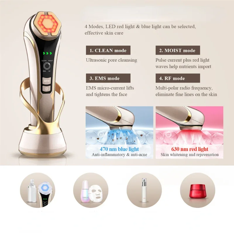 Gezicht Huidverzorging EMS Facial Lifting Massager LED Photon Rimpel Remover Heet Kompres 1200Hz Trillingen Anti-aging Apparaat