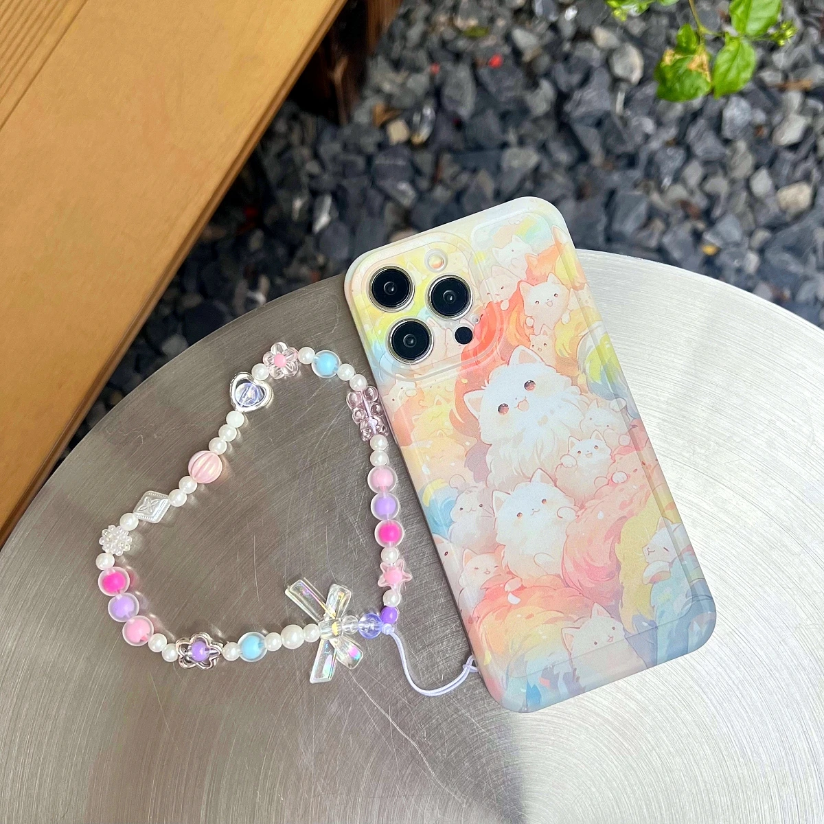 Rainbow Kitten With Colorful Chain Phone Case For iPhone 14 13 12 11 Plus Mini Pro Max X XS XR 7 8 Cover