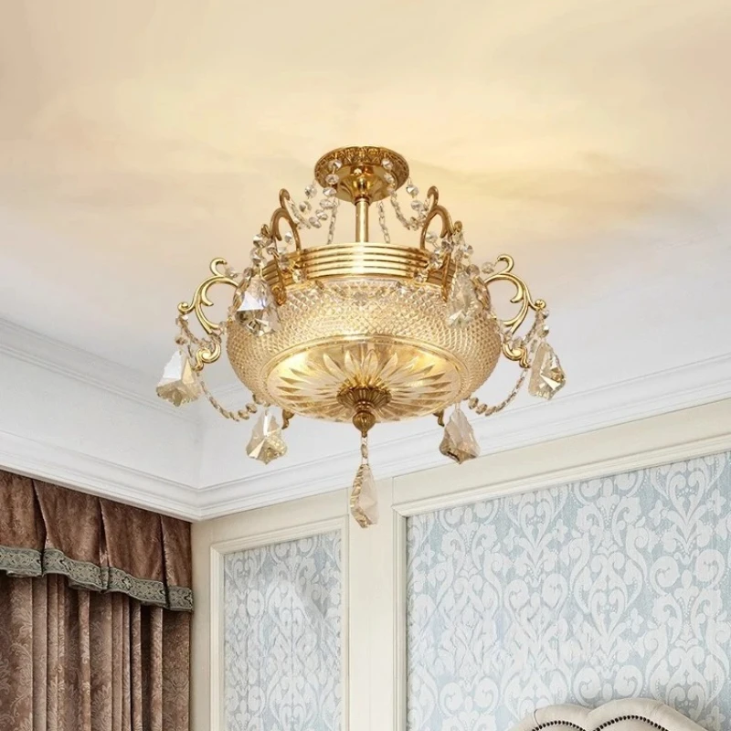 

Полностью медная хрустальная потолочная люстра для спальни, гардеробной, роскошная вилла, входная атмосферная лампа