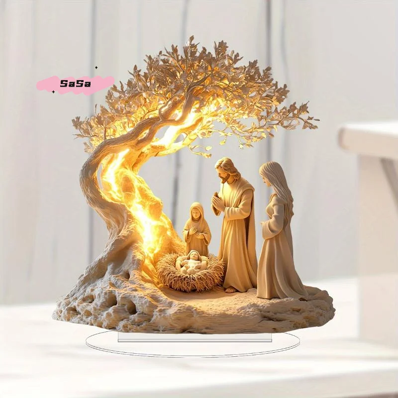 S-1 Pc 2D Flat Acrylic Nativity Scene for Tabletop Decoration, Artistic Craft, Jesus Birth Ornament, Christmas Desk Decoration