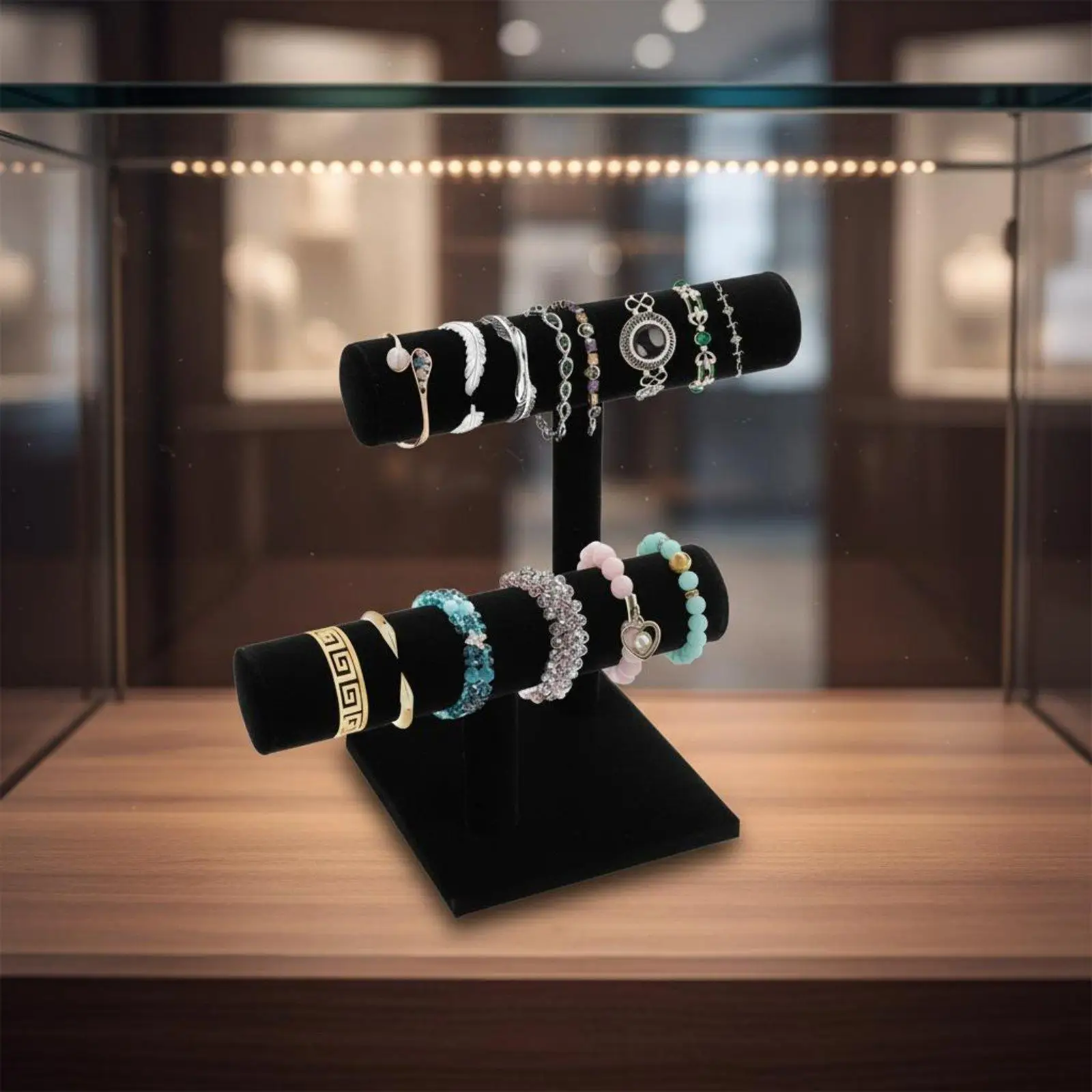 Velvet Double Layer Bracelet Stand Display Rack Jewelry Organizer for Retail Shop Counter Watch Presentation
