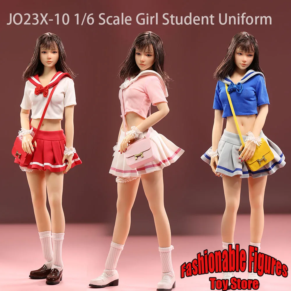 1/6 Women Soldier Student Uniform Kawaii Japanese Style Crop Tops Shiirt Pleated Skirt Set For 12'' Small /Mid Breast Dolls