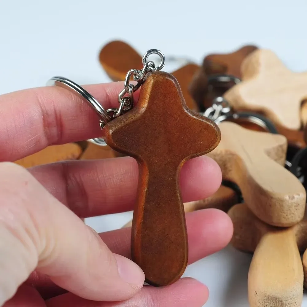 Custom Logo Name Jesus Christ Wooden Keychain Bag Pendant Keyring Car Moto Cross Key Chain Ring Personalized Decorate Gift