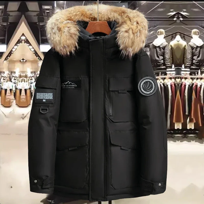 2026 Winter Mens Hooded Fur Collar Duck Down Coats High Quality Waterproof Coats Fashion Parkas Male Casual Warm Down Jackets