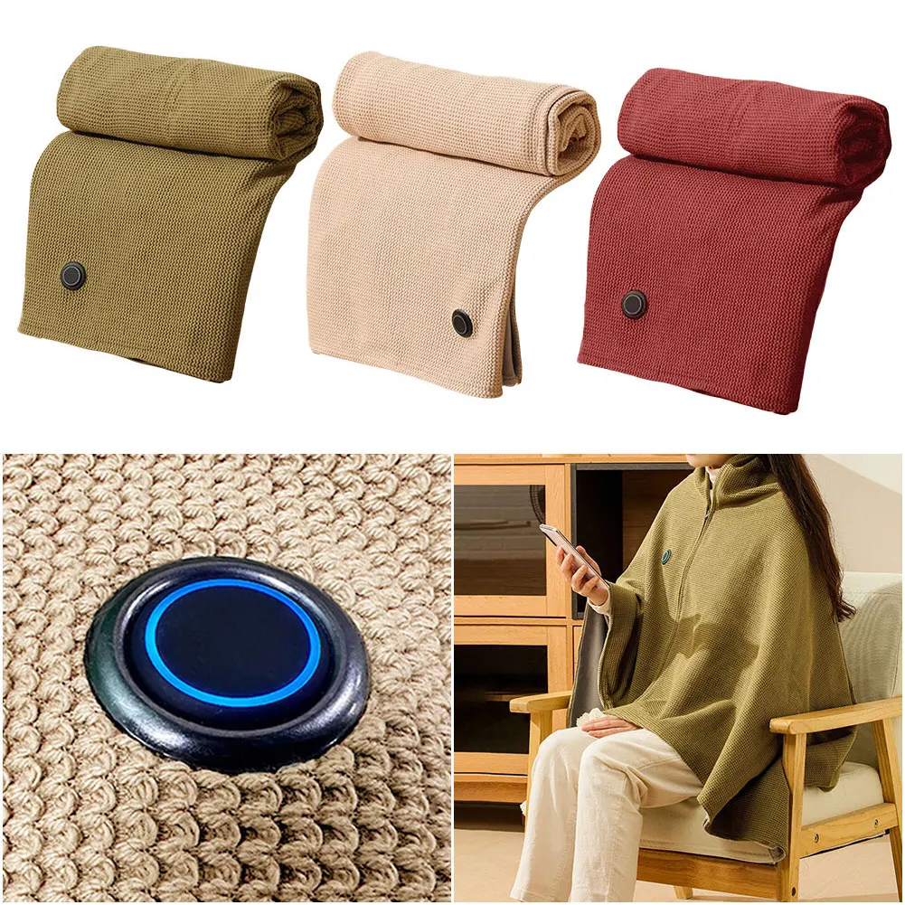 Wearable USB Electric Heated Blanket with 5000mAh Power Bank Heating Electric Blanket Shawl Portable Body Warmer Blanket