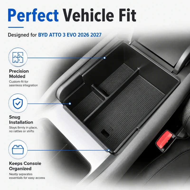 Armrest Storage Box,For BYD Atto 3 Evo Accessories 2026,Thickened Hard Plastic Anti-Vibration Pressure-Resistant Waterproof