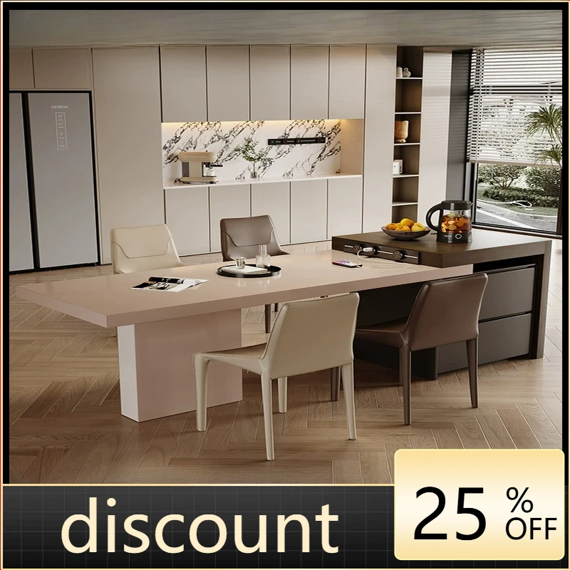 

LH rock slab island dining table integrated telescopic household high-end mid-guide platform small apartment