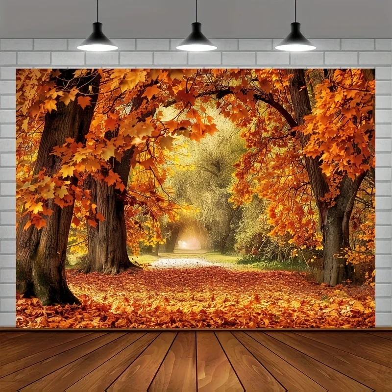 Autumn Forest Path Tapestry Golden Leaves Trees Sunlight Nature Wall Hanging Art Cozy Home Decor Seasonal Change Scenery HD