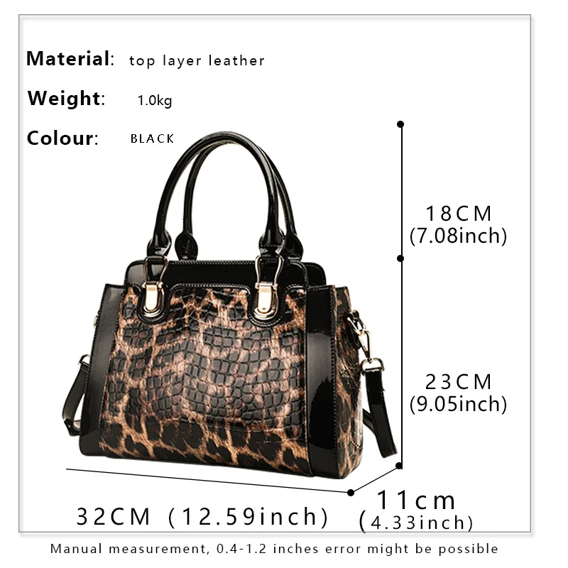 Genuine leather women\'s bag, leopard print handbag, large-capacity fashion trend, first-layer cowhide one-shoulder crossbody bag