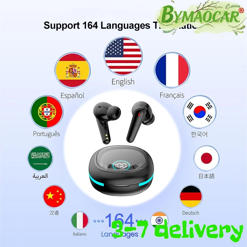 

AI Translation Earbuds, 164 Real-Time Language Translator with 8 Modes for Travel Business, iOS Android Bluetooth 5.4 Headphones