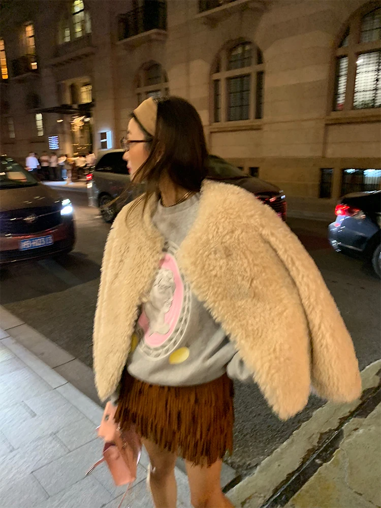 

Тепло и элегантность: Женская куртка из искусственного меха с интегрированным кожаным и меховым дизайном, экологичная, модная, короткого фасона от Lelujie