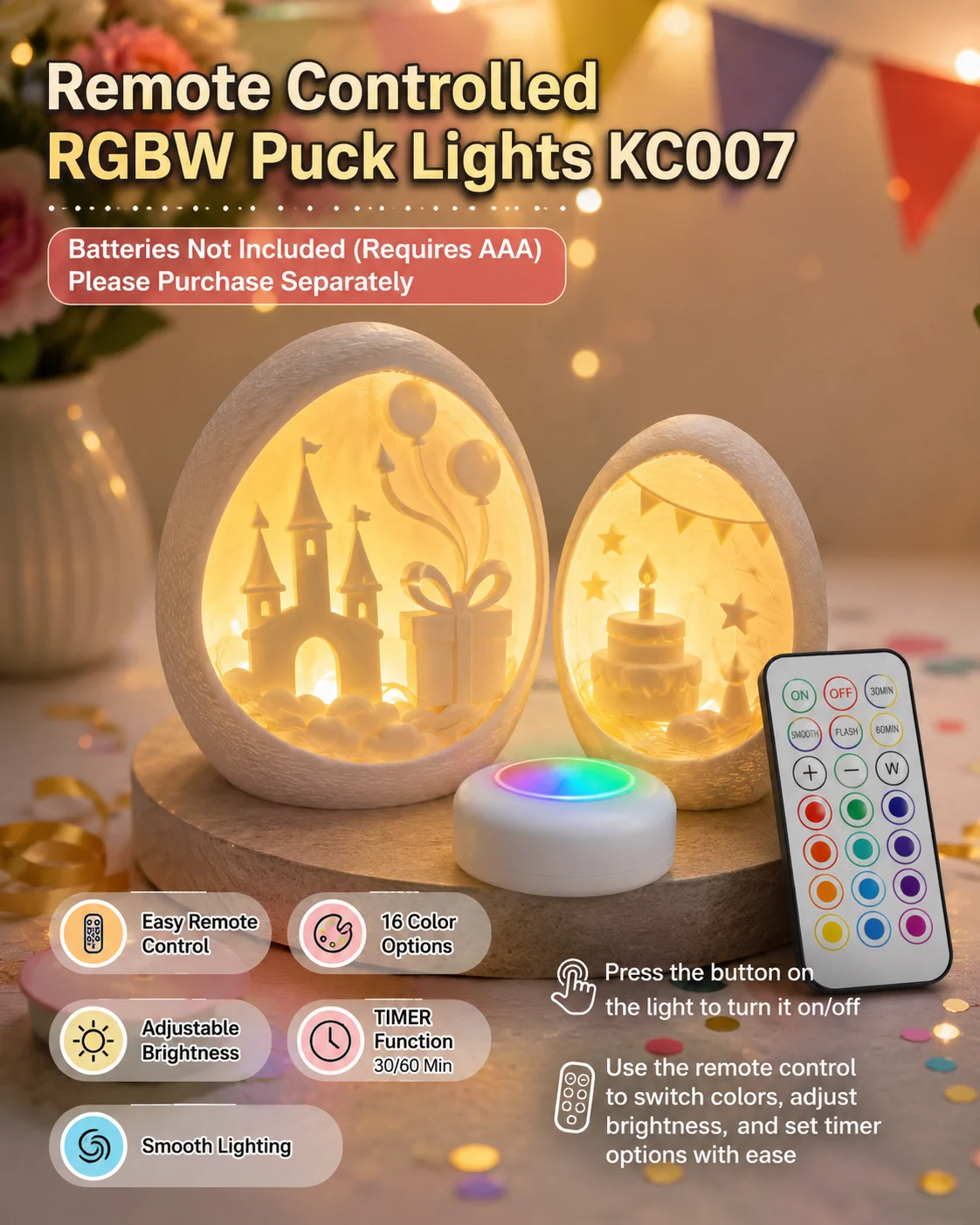 For Bambu Lab16-color RGBW Puck Remote Controlled Lights for Bambu Lab KC007 Creator Program 3D Printer Accessories