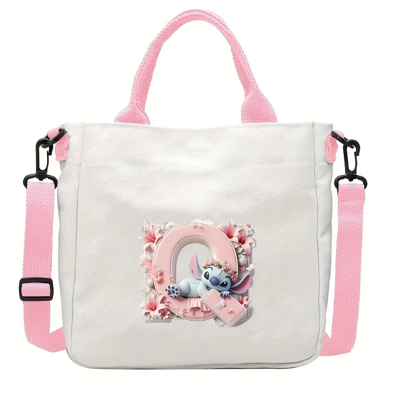 Neue Rosa Disney Stich Brief Drucken Leinwand Umhängetasche Erwachsene Messenger Pack Outdoor Tragbare Abnehmbare Schulter Gurt Handtasche