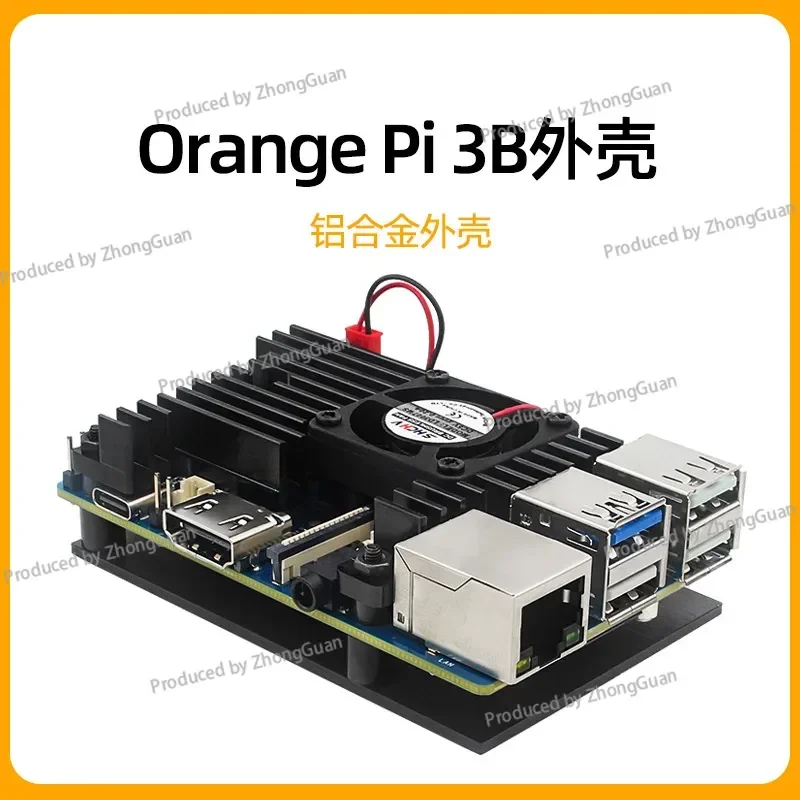 For Orange Pi 3B Aluminum Alloy Shell Main Board Protective Shell with Cooling Fan