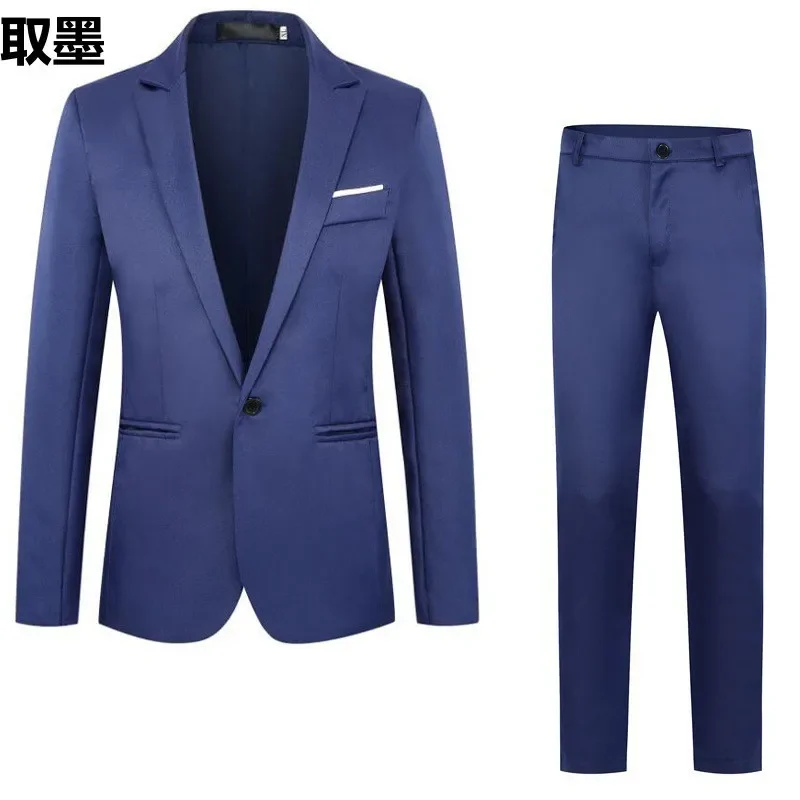 2023 New Men's Fashionable Business Casual Suit Slim Fit Western Style Clothes 2-Piece Set Wholesale Cross-Border E-commerce