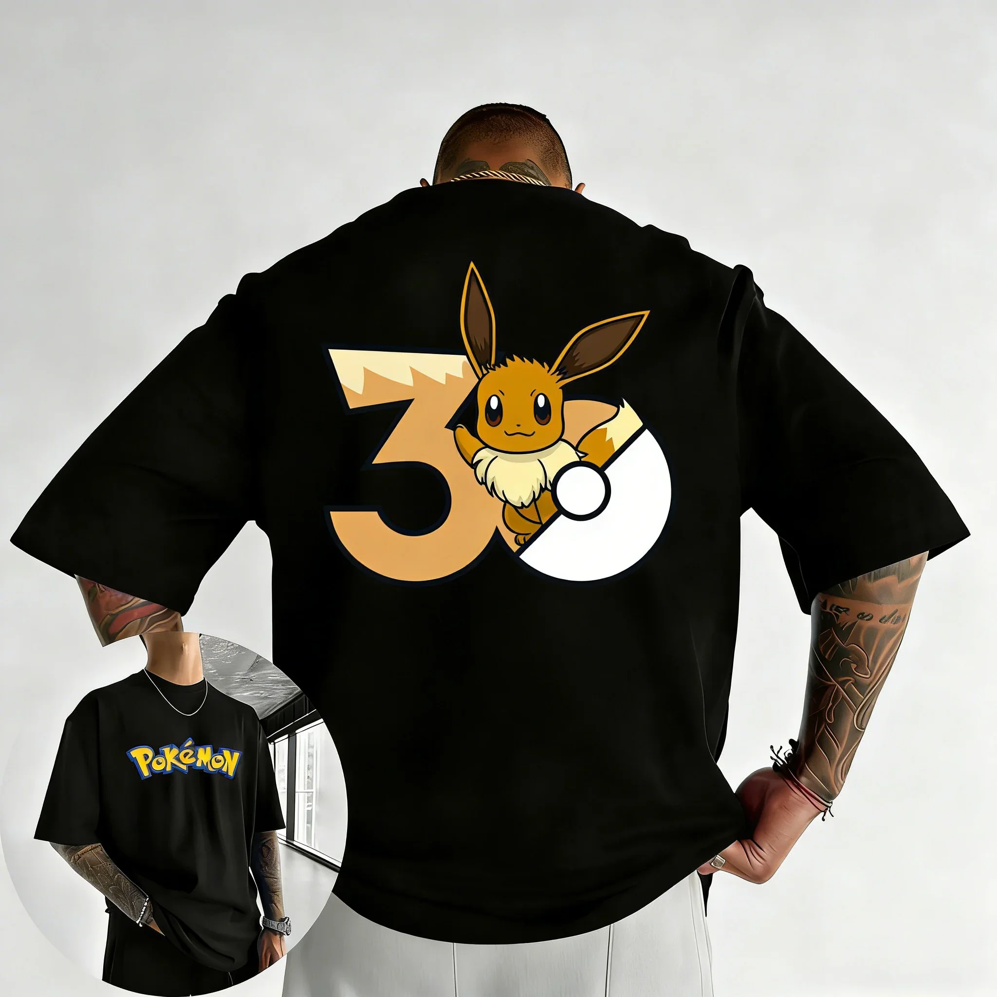 2026 Pokémon 30. Jubiläum Eevee Bedrucktes T-Shirt – Sommer Neuheit für Herren und Damen: Trendiges, locker sitzendes Y2K Kurzarm-Oberteil